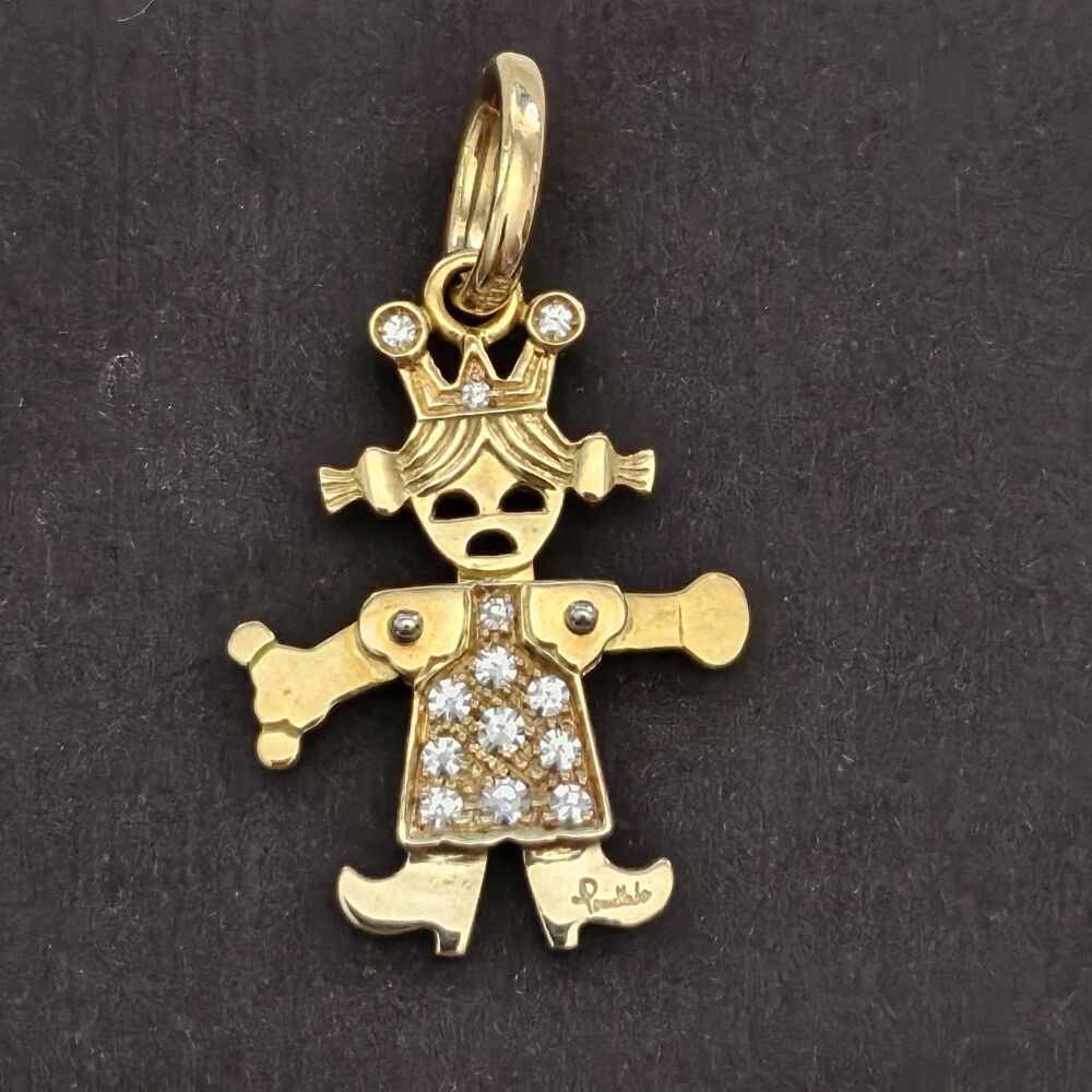 RARE Pomellato Jewelry Queen Diamond 18k Yellow Gold Charm Pendant Movable Arms